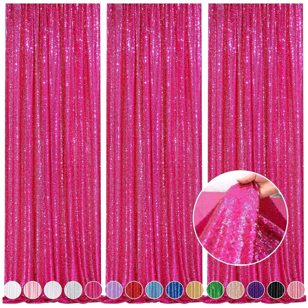 Sparkly Hot Pink Sequin Backdrop Curtain 6FTx8FT – 3 Pack