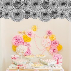 Hanging Paper Fans Party Set 6Pcs Decoration for Home Birthday Wedding(Silver)