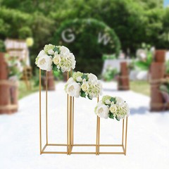 Gold Wedding Flower Stand Plating Floral Decor Vase Floor Column Stand Sets of 3