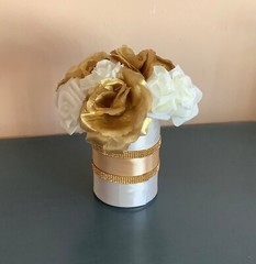 Golden Rose centerpiece embellished with satin and rhinestone ribbon…you pick co