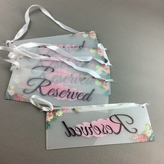 4 Pc Sets Reserved Signs for Wedding Chairs Clear Pink Background Flowers