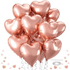 Rose Gold Heart Balloons, 12 Pcs 18 inch Heart Shaped Foil Balloons, Large He…