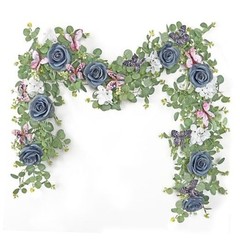 2Pcs 5.9 Ft Artificial Rose Vine Fake Flower Garland Rose Hydrangea 2PCS Blue