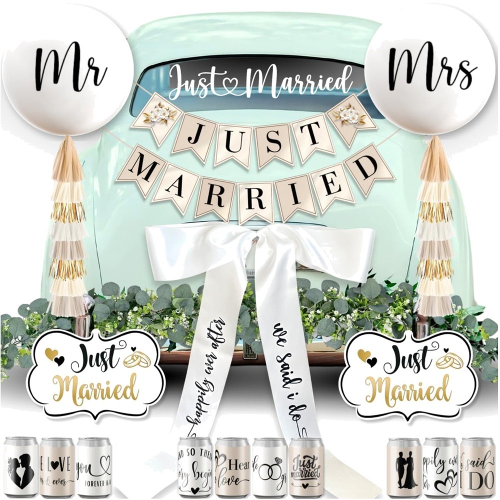 Weather-Resistant 33 Pc Just Married Car Decoration Set for Stylish Weddings