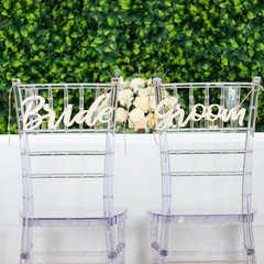 Natural 2 Wooden 12″ x 5″ Bride and Groom Chair Signs Wedding Hanging Decor