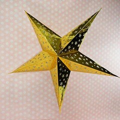 Quasimoon 24″ Gold Foil Cut-Out Paper Star Lantern, Hanging Decoration by Pap…