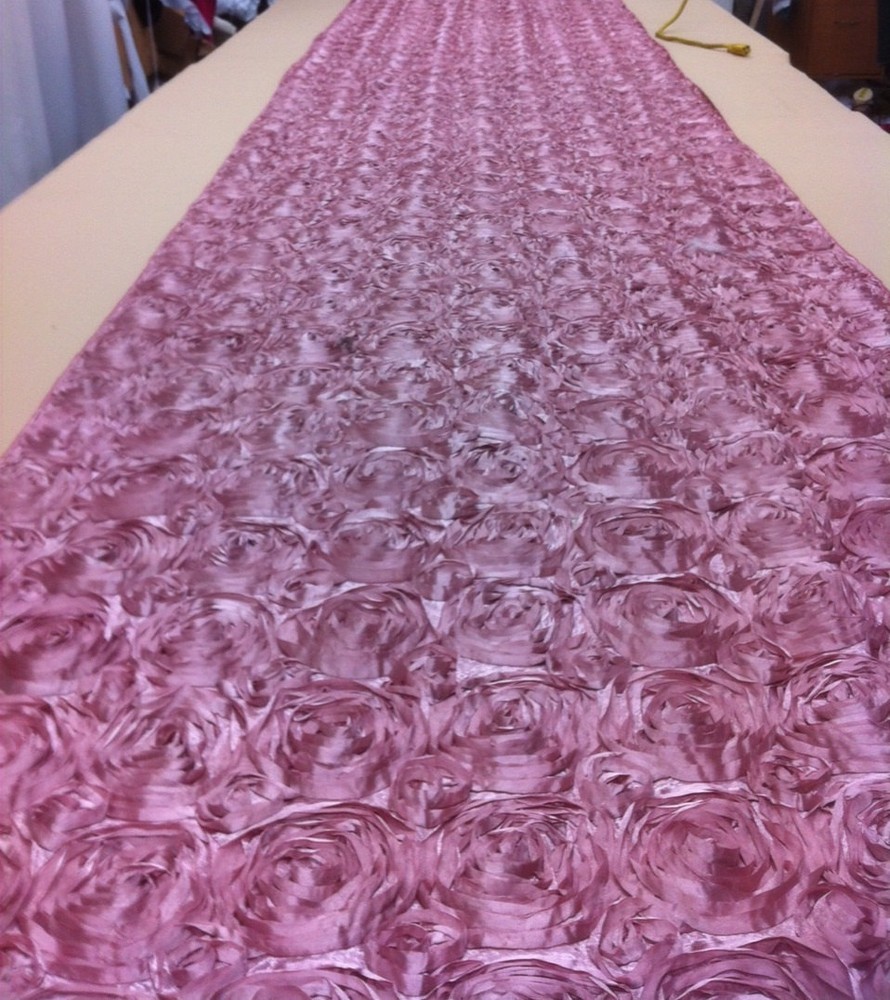 25 ft Rosette Satin Aisle Runner 54″ Wide 3D Fabric 22 Colors Spiral Ribbon Rose