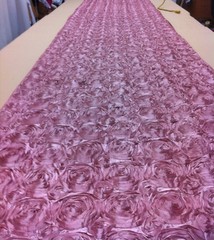 25 ft ROSETTE SATIN AISLE RUNNER 54″ WIDE 3D FABRIC GRANDIOSE ROSE MADE IN USA