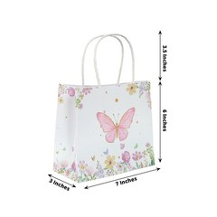 12 Pink White Glitter Butterfly Paper Gift Bags with Handles Wedding Party
