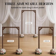 Adjustable Reusable Wood Wedding Backdrop Stand w/ White Drape 6.4ft x 3.6ft