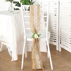 5″ x 108″ NATURAL BURLAP CHAIR SASH with WHITE Lace Wedding Party Event Supplies