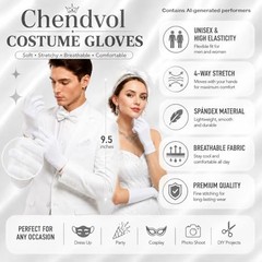 Men’s and Women’s Wrist Length Stretchy Spandex Gloves Costume Banquet White