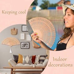 Qunclay 60Pcs Wooden Hand Fans Folding Wedding Fans for Guest Chinese Hollow …