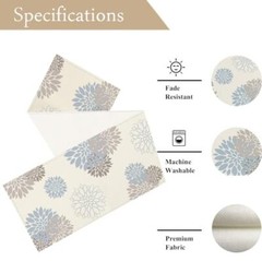 Light Blue Grey Table Runner Wild Dahlia Pinnata Flower Table Runners Modern