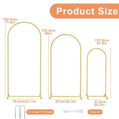 Set of 3 Gold Metal Arch Backdrop Stand (4FT, 5FT, 6FT) for Wedding Party Decor