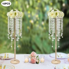 10 Pieces 75cm Gold Flower Stands with Crystal Beads for Elegant Decor