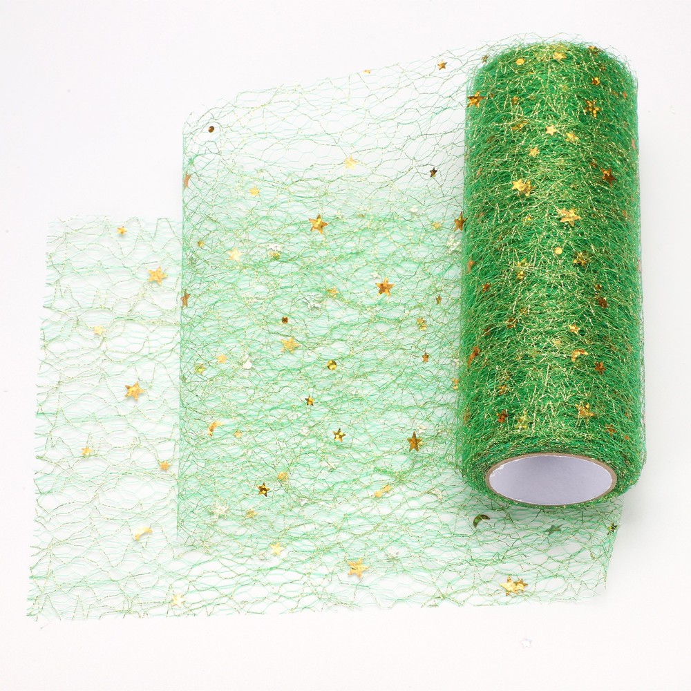 Moon & Star Tulle Rolls Fabric, 6″ x 10 Yard Nylon Tulle Ribbon, Green