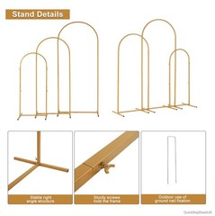 Iron Arch Set 3 Piece Gold Finish Rustproof Garden Wedding Trellis Outdoor