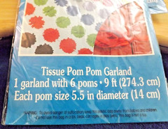 4 UNOPENED PACKS ONE 9 FT GARLAND WITH 6 TISSUE POM POMS IN EACH PACK RED & BLUE