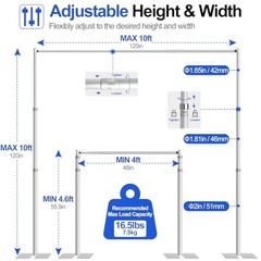 Pipe and Drape Stand Kit, 10x10ft Heavy Duty Adjustable Metal 10 x 10ft Silver