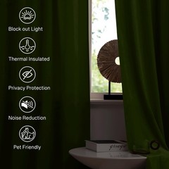StangH Velvet Drapes Grass Green – Heavy Velvet Blackout Curtain Panels Rod P…