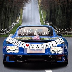 4 Pcs Just Married Wedding Car Decorations – Include Just Married Ornate Car Mag