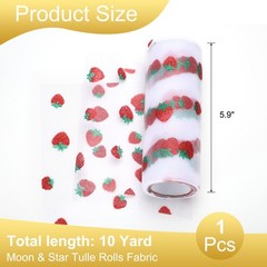 Strawberry Tulle Rolls Fabric, 6″ x 10 Yard Polyester Tulle Ribbon, White