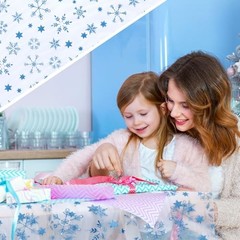 Blue Snowflake Winter Table Runner 120” 10ft Tulle Blue White Gauze Snowflake