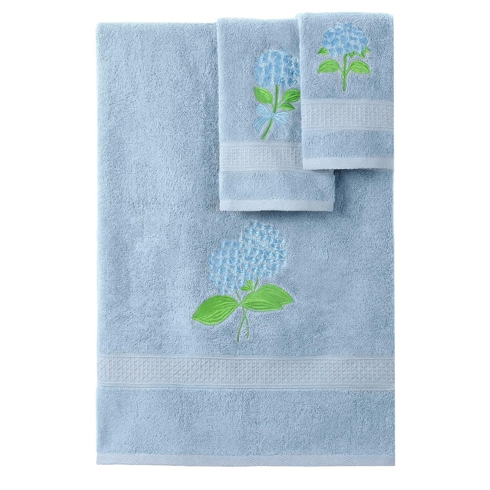 3 Pcs Hydrangea Floral Bathroom Towel Set Farmhouse Embroidered Hydrangea Flo…
