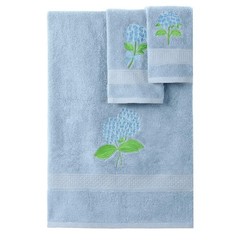 3 Pcs Hydrangea Floral Bathroom Towel Set Farmhouse Embroidered Hydrangea Flo…