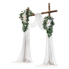 Uimoso Artificial Wedding Arch Flowers Kit White With 2 Pcs Flowers 2 Pcs Drapes