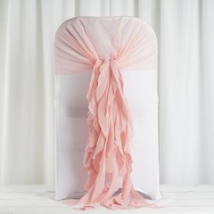 Blush Premium CHAIR COVER with Curly Chiffon Ruffled SASHES Wedding Decorations