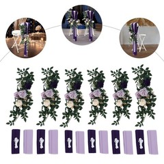 6PCS Chair Decorations Artificial Flower with Fabric Wedding Purple Rose Flower