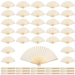 Qunclay 150 Pcs White Paper Hand Fans Bulk Bamboo Folding Handheld Wedding Fa…