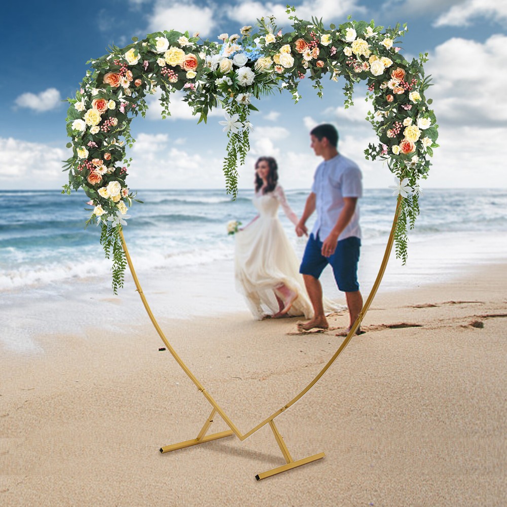 210cm(6.89ft) Heart Shaped Gold Metal Balloon Arch Stand Frame Display Kit Love
