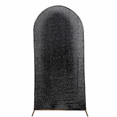 7 ft BLACK Metallic Fitted Spandex Round Top Arch STAND COVER Party Events
