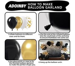 Black and Gold Balloon Garland Arch Kit, 185Pcs Explosion Star Black White Me…