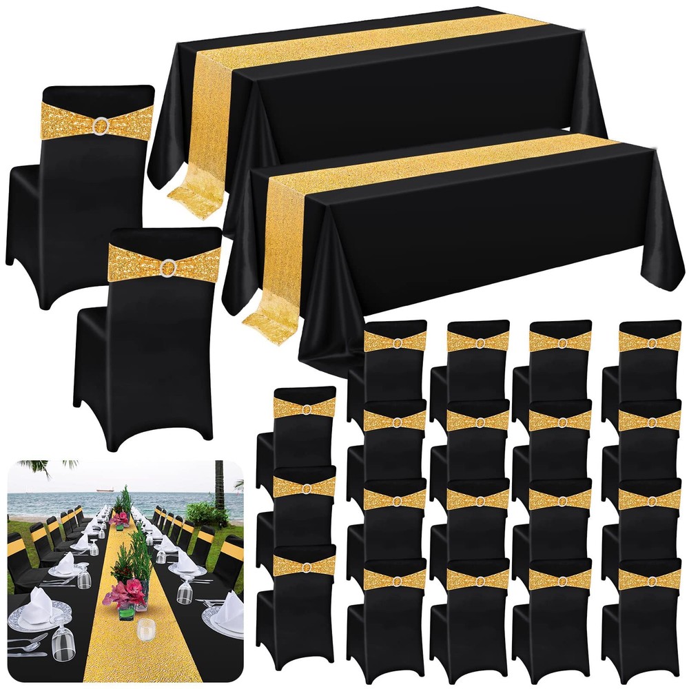 44 Pcs Tablecloth Chair Covers Chair Sashes Set, Spandex Chair Covers Sequin