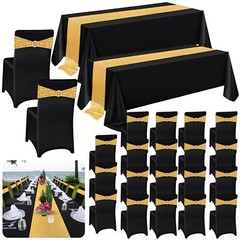 44 Pcs Tablecloth Chair Covers Chair Sashes Set, Spandex Chair Covers Sequin