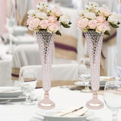 2Pcs 20.86in Gold Trumpet Crystal Wedding Flower Decoration Vase For Anniversary