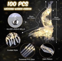 HONLYNE 100PC Light Up Wedding Wands Warm White LED Streamers Bells