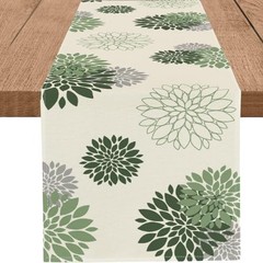 Table Runner Dahlia Pinnata Flower Beige Table 13 x 36 Inch Sage Green Grey