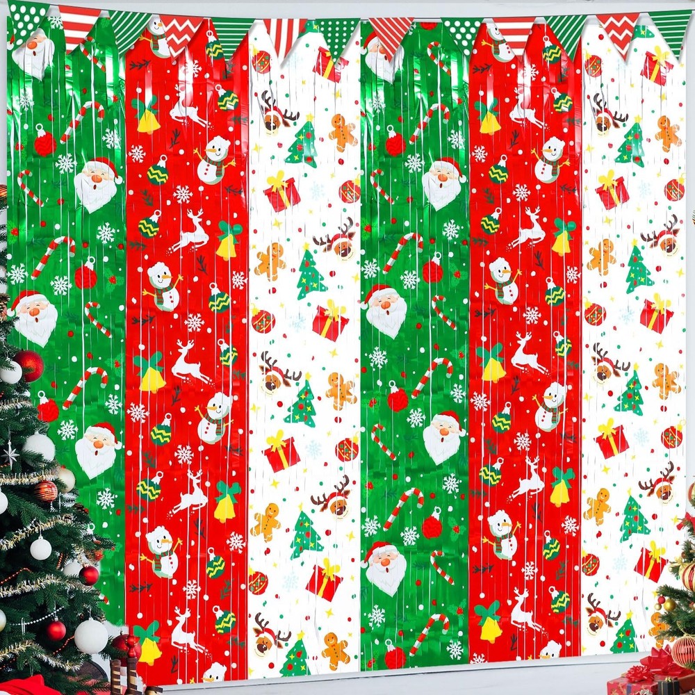 Panelee Christmas Decorations Tinsel Foil Fringe Curtain with Tape Christmas …