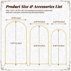 Wedding Arch Backdrop Stand 7.2FT, 6.6FT, 6FT Golden Metal Arch Fit for Wedding