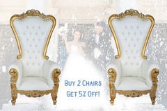 NEW Gold White 6ft King Queen Throne Chair Diamond Tufted Wedding Banquet Party