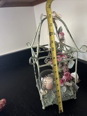 Wedding Lantern Patina Metal Cage Candle Holder w/Roses Shabby Chic Cottage