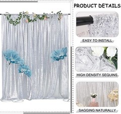 TCBESTO Silver Sequin Backdrop Curtain 8FTx8FT 1 Panel Sparkly Wedding Party Bac