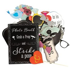 Wedding Photo Booth Props – 41-pc Wedding Props with 8 x 10-Inch Sign, 45 Glu…