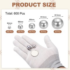 4/6/8/12/14mm Pearl Bead for Vase Filler, 600 Pcs Floating Beads, Light Gray