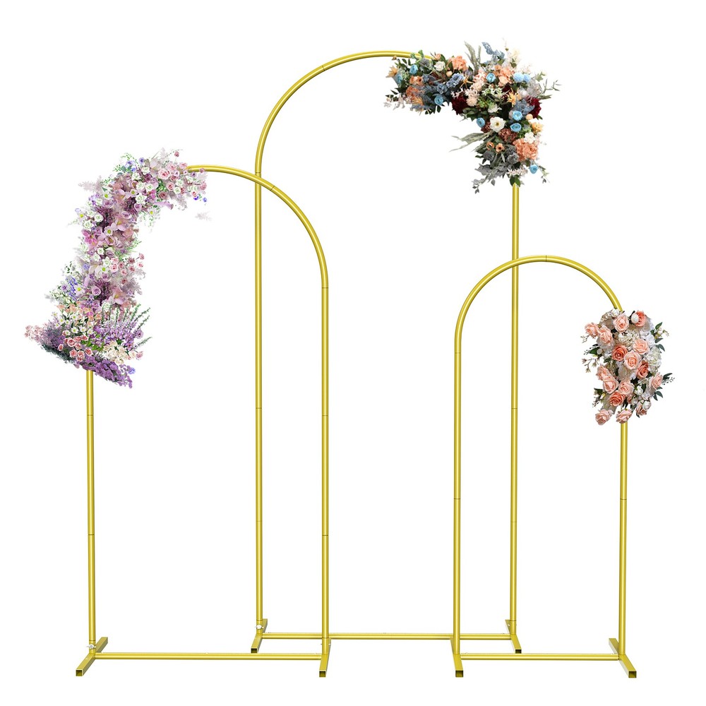 Set of 3 Gold Metal Arch Backdrop Stand (4FT, 5FT, 6FT) for Wedding Party Decor